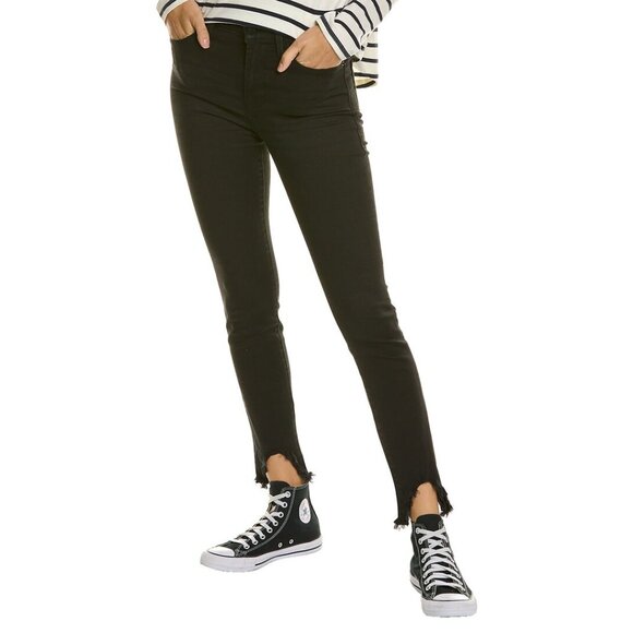 Frame Denim Womens Le High Skinny Jeans Blackfinn Black Raw Step Hem size 24 - Picture 1 of 16